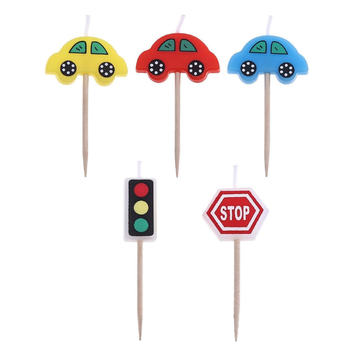Velas Coches y Señales de Tráfico 5 uds