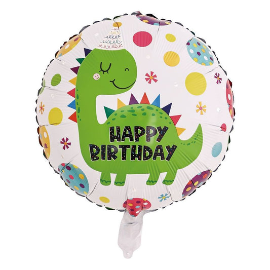 Globo Foil Redondo Happy Birthday Dinosaurio 45 cm (18")