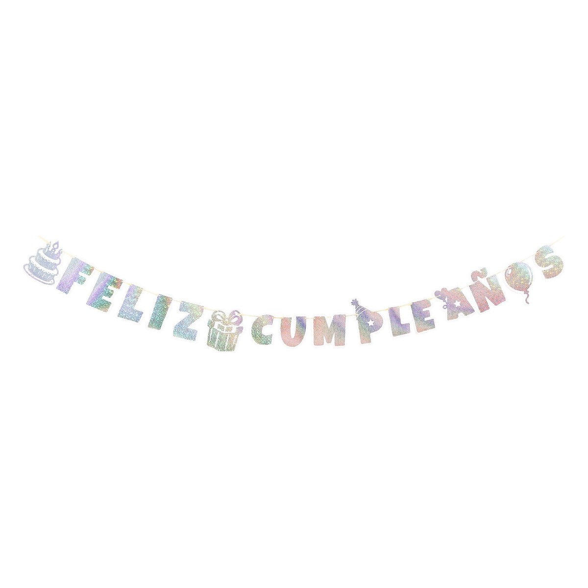 Guirnalda de Papel Feliz Cumpleaños Holográfica Plateada 5 m 17 piezas