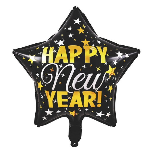 Globo Foil Estrella Negra Happy New Year 45 cm (18")