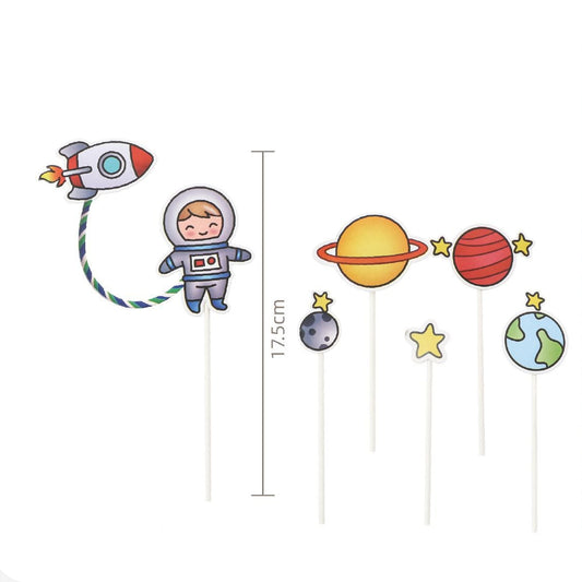 Toppers Tarta Espacio y Astronautas 6 uds 17,5 cm