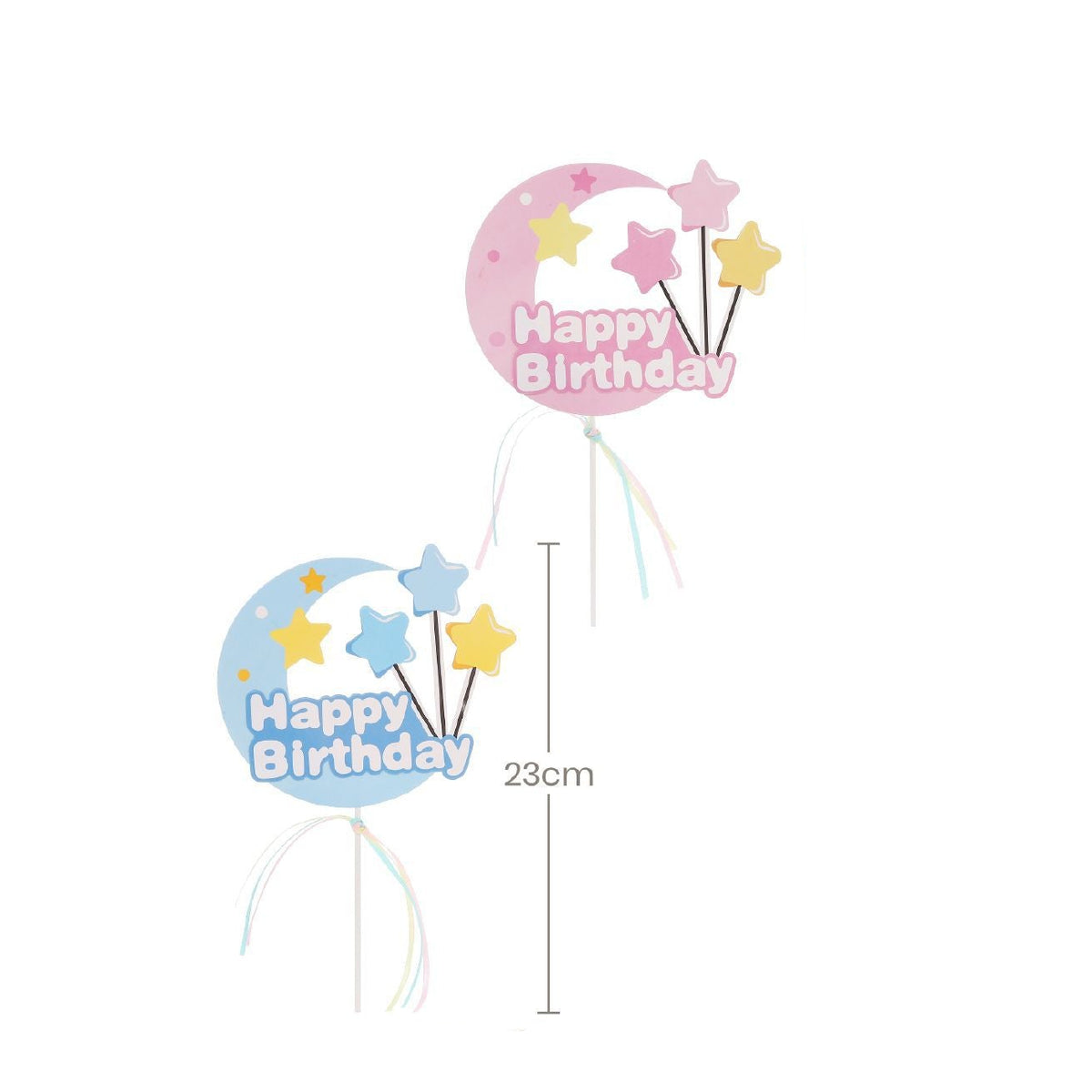Toppers Tarta Happy Birthday Luna y Estrellas 6 uds 23 cm - Rosa