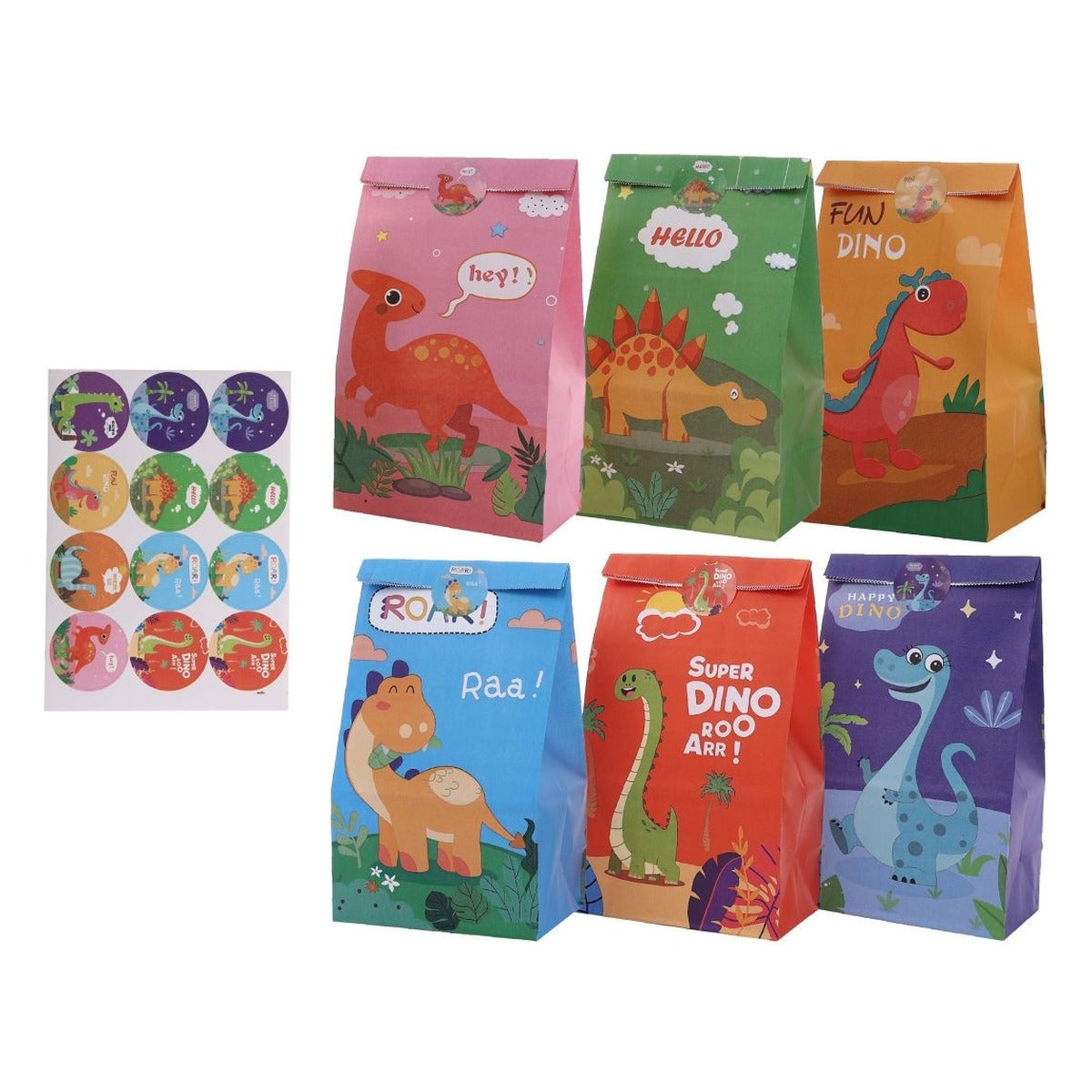 Bolsas de Papel Dinosaurios con Pegatinas 24 x 13 x 8 cm 6 uds
