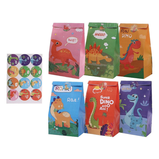 Bolsas de Papel Dinosaurios con Pegatinas 24 x 13 x 8 cm 6 uds