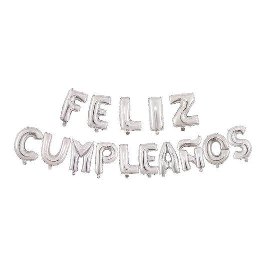 Globos Foil Letras 'Feliz Cumpleaños' 40 cm (16") 15 piezas - Plateado