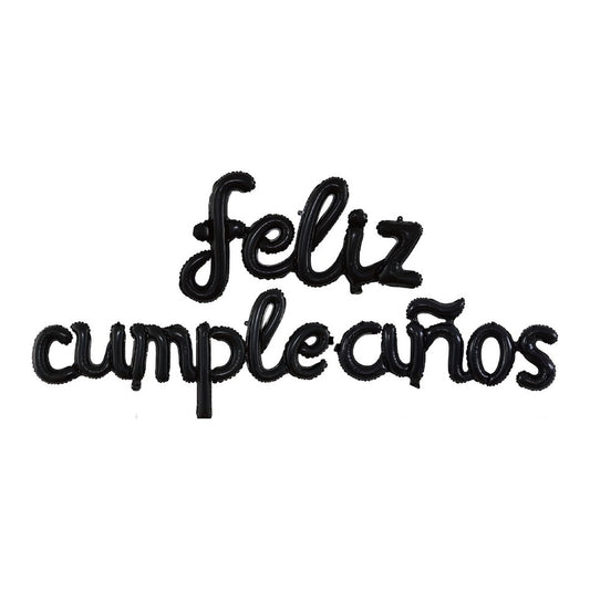 Globos Foil Feliz Cumpleaños Letras Cursivas Enlazadas 265 x 50 cm 3 piezas - Negro