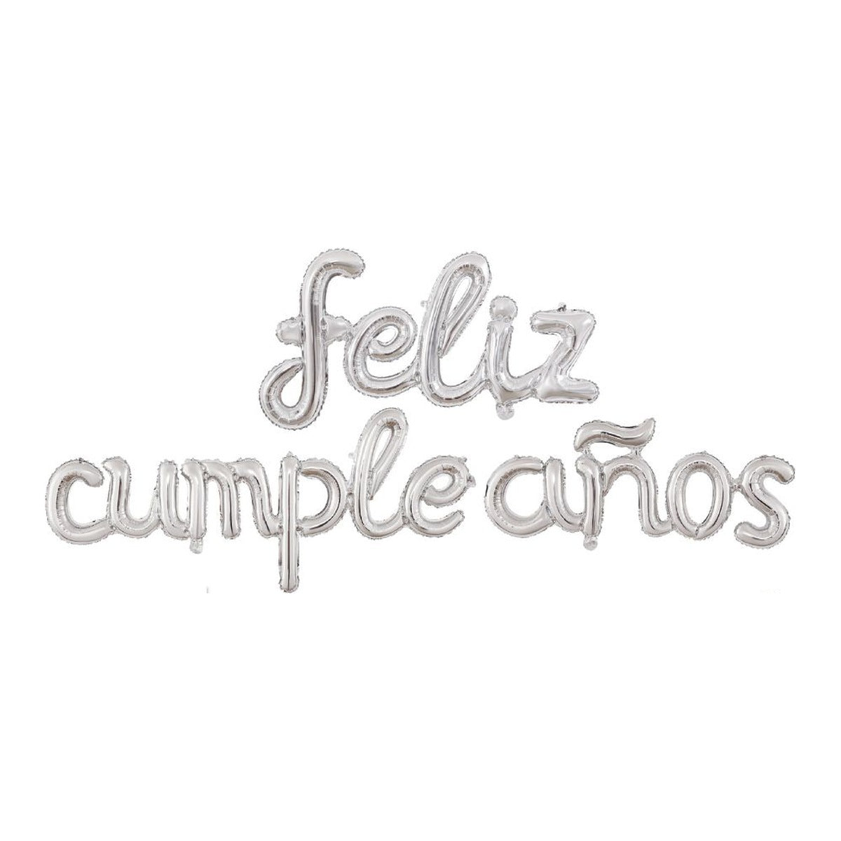 Globos Foil Feliz Cumpleaños Letras Cursivas Enlazadas 265 x 50 cm 3 piezas - Plateado