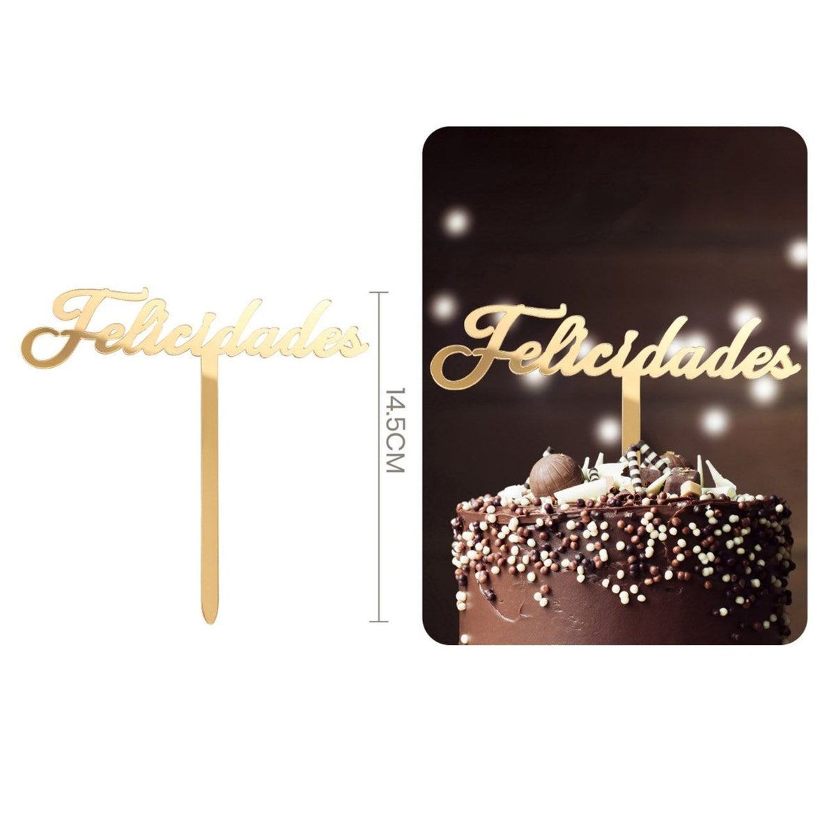 Topper Tarta Acrílico Felicidades Dorado 14,5 cm