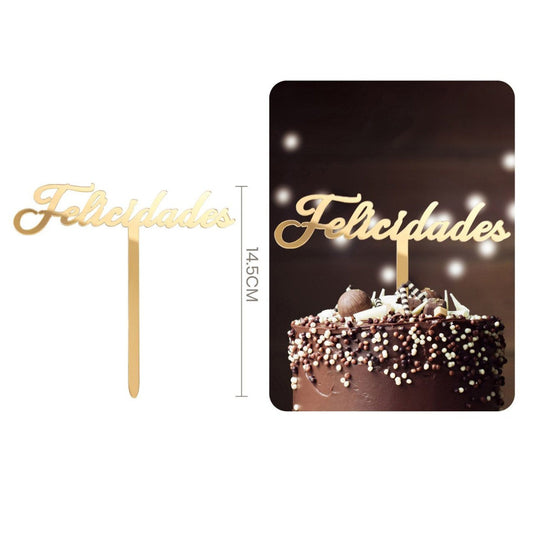 Topper Tarta Acrílico Felicidades Dorado 14,5 cm