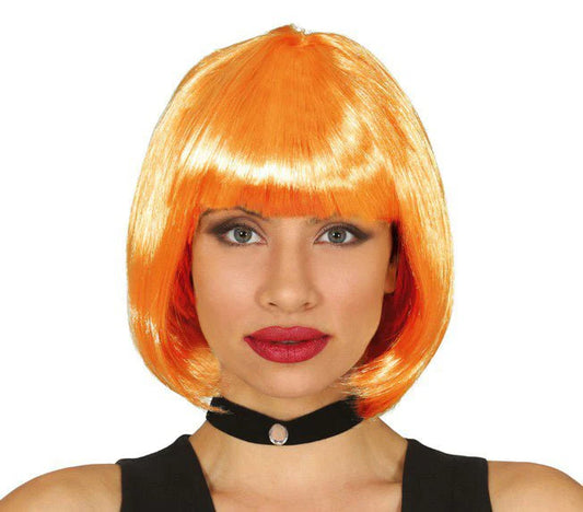 Peluca Corta Naranja Bob con Coleta