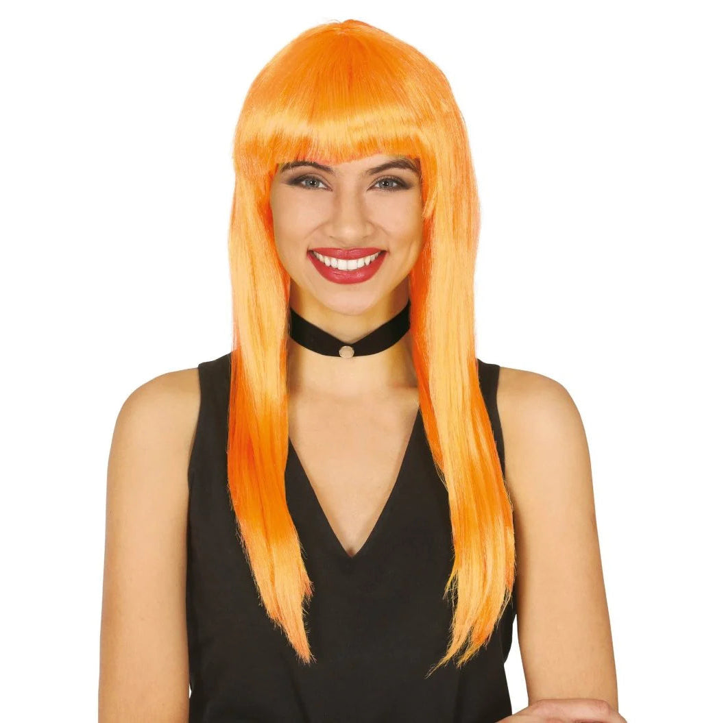 Peluca Naranja con Flequillo Liso