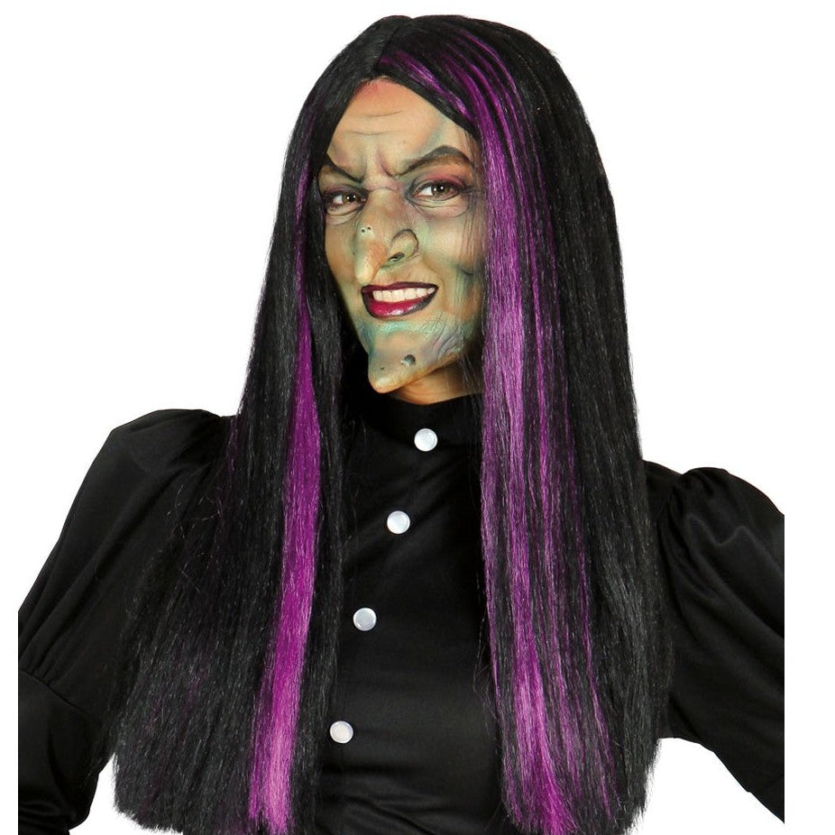 Peluca Bruja Mecha Lila y Negra