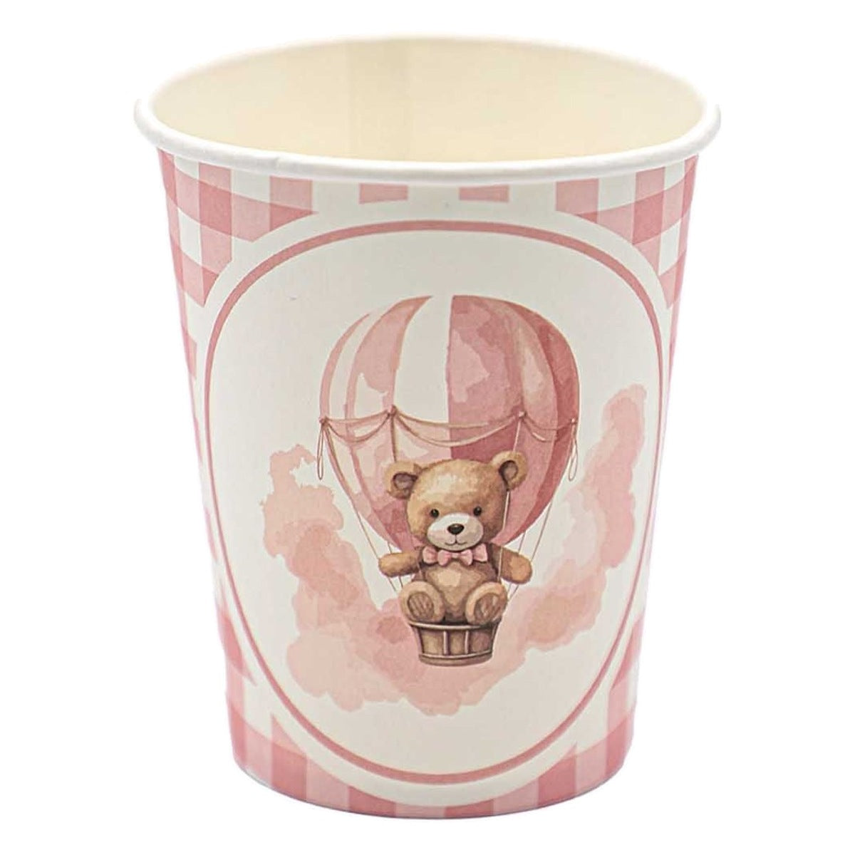 Vasos Papel Osito en Globo Aerostático Rosa 6 uds