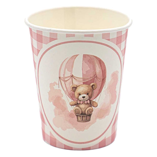 Vasos Papel Osito en Globo Aerostático Rosa 6 uds