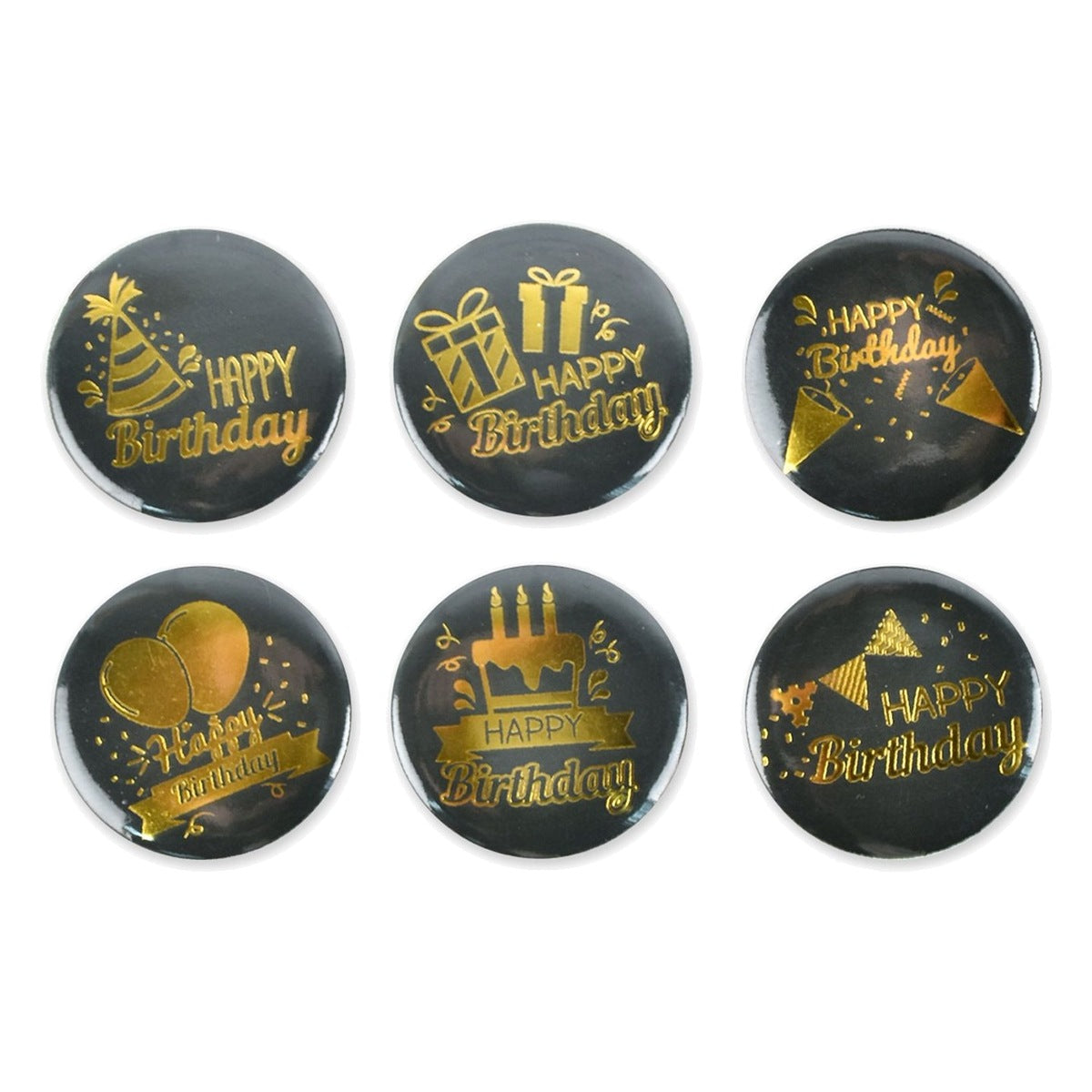 Pines Happy Birthday Negro y Oro 4,5 cm 6 uds