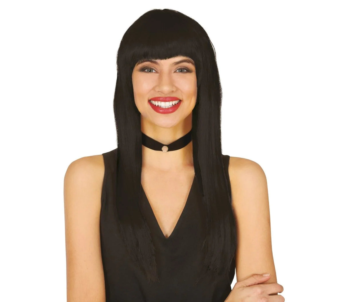 Peluca Negra con Flequillo Liso
