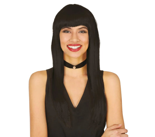 Peluca Negra con Flequillo Liso