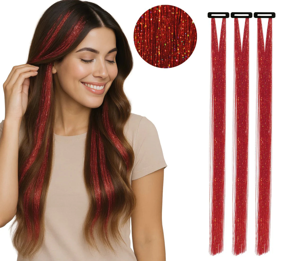 Extensiones de Pelo Glitter 50cm Pack 3 Piezas
