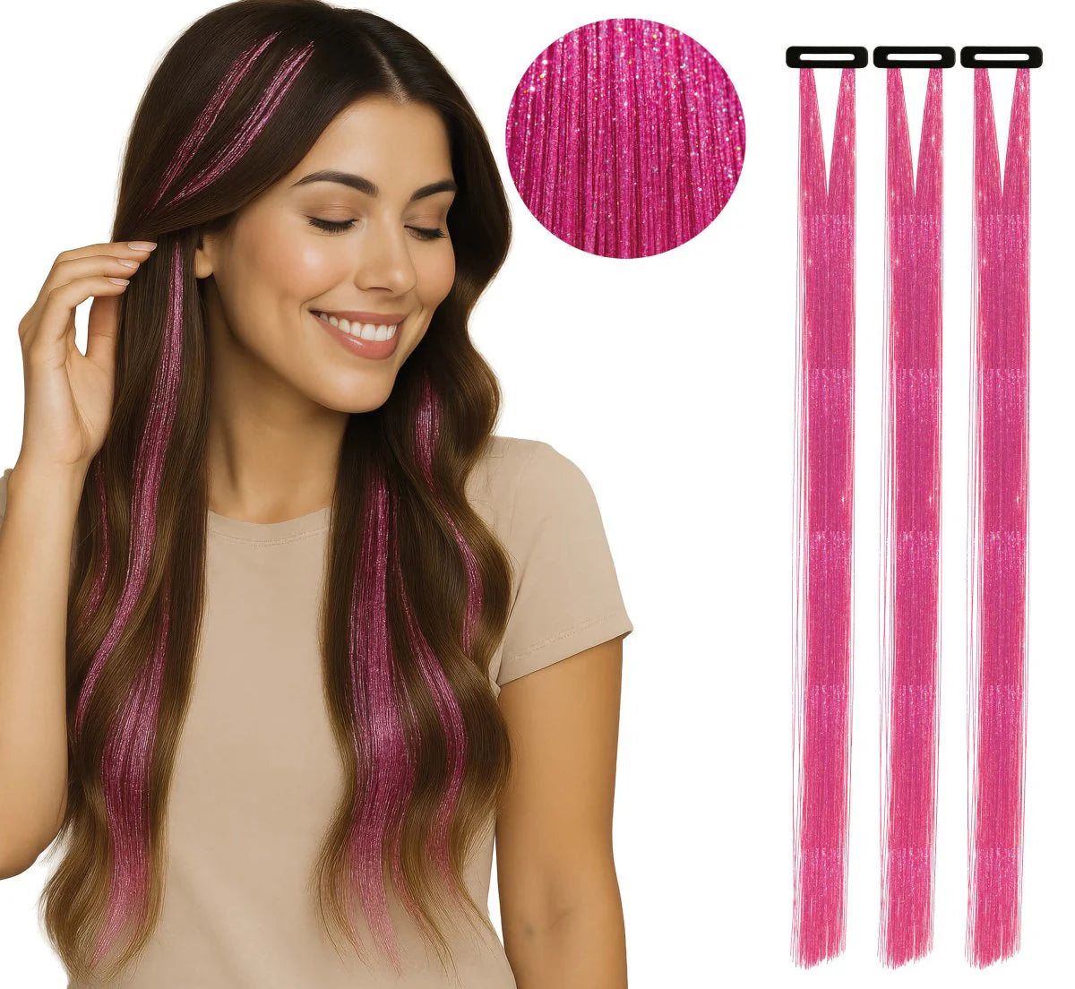 Extensiones de Pelo Glitter 50cm Pack 3 Piezas