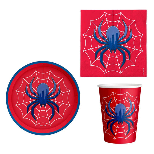 Set Vajilla Araña: Platos 6 uds, Servilletas 20 uds y Vasos 10 uds