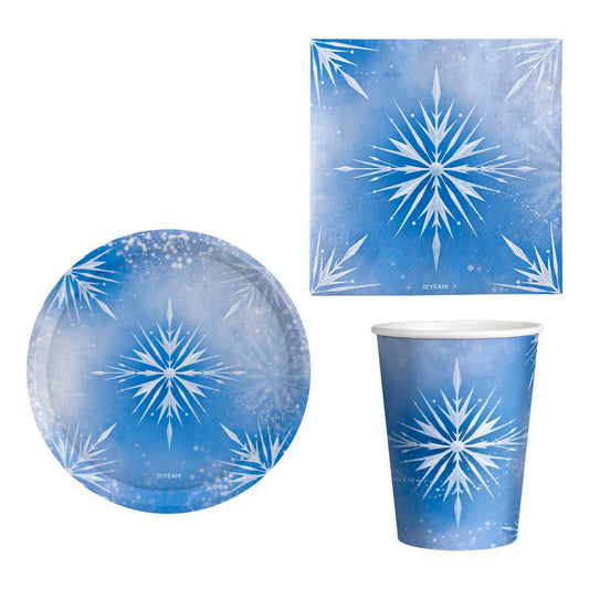 Set Vajilla Princesa de Hielo: Platos 6 uds, Servilletas 20 uds y Vasos 10 uds