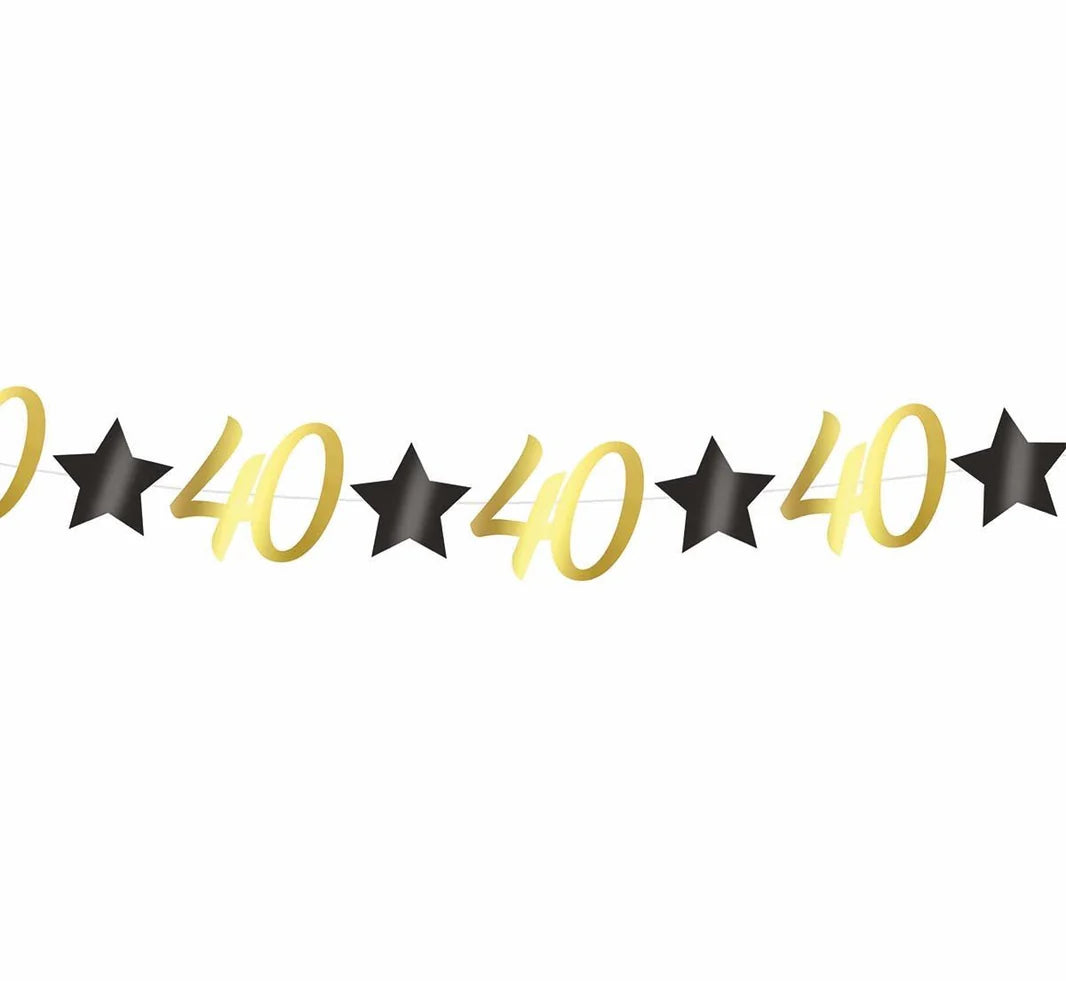 Guirnalda Estrellas Oro Negro Cumpleanos 18/30/40/50/60 Anos 3 m