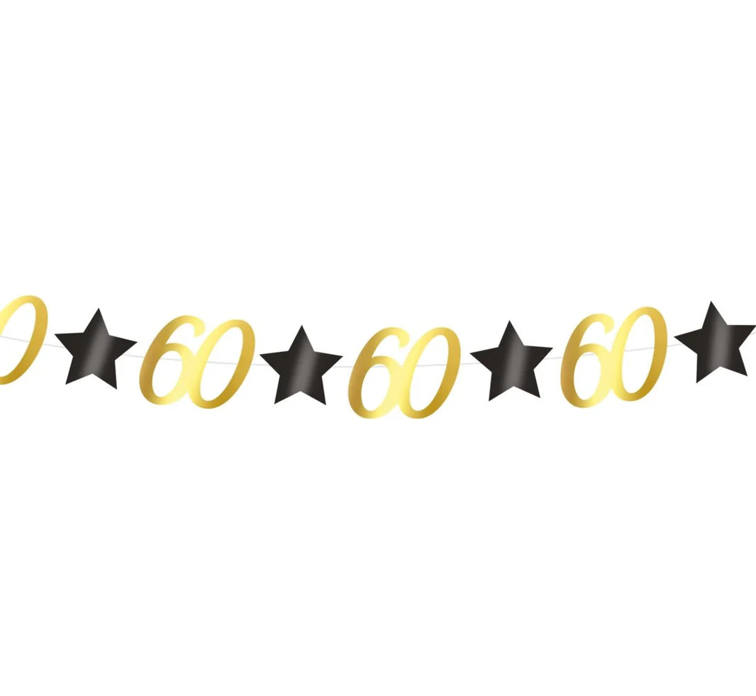 Guirnalda Estrellas Oro Negro Cumpleanos 18/30/40/50/60 Anos 3 m
