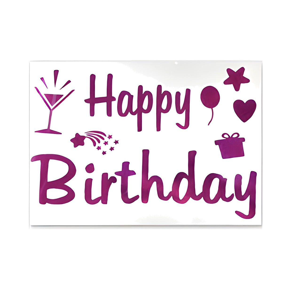 Pegatina para Globo Burbuja Happy Birthday Fucsia con Cóctel y Regalo