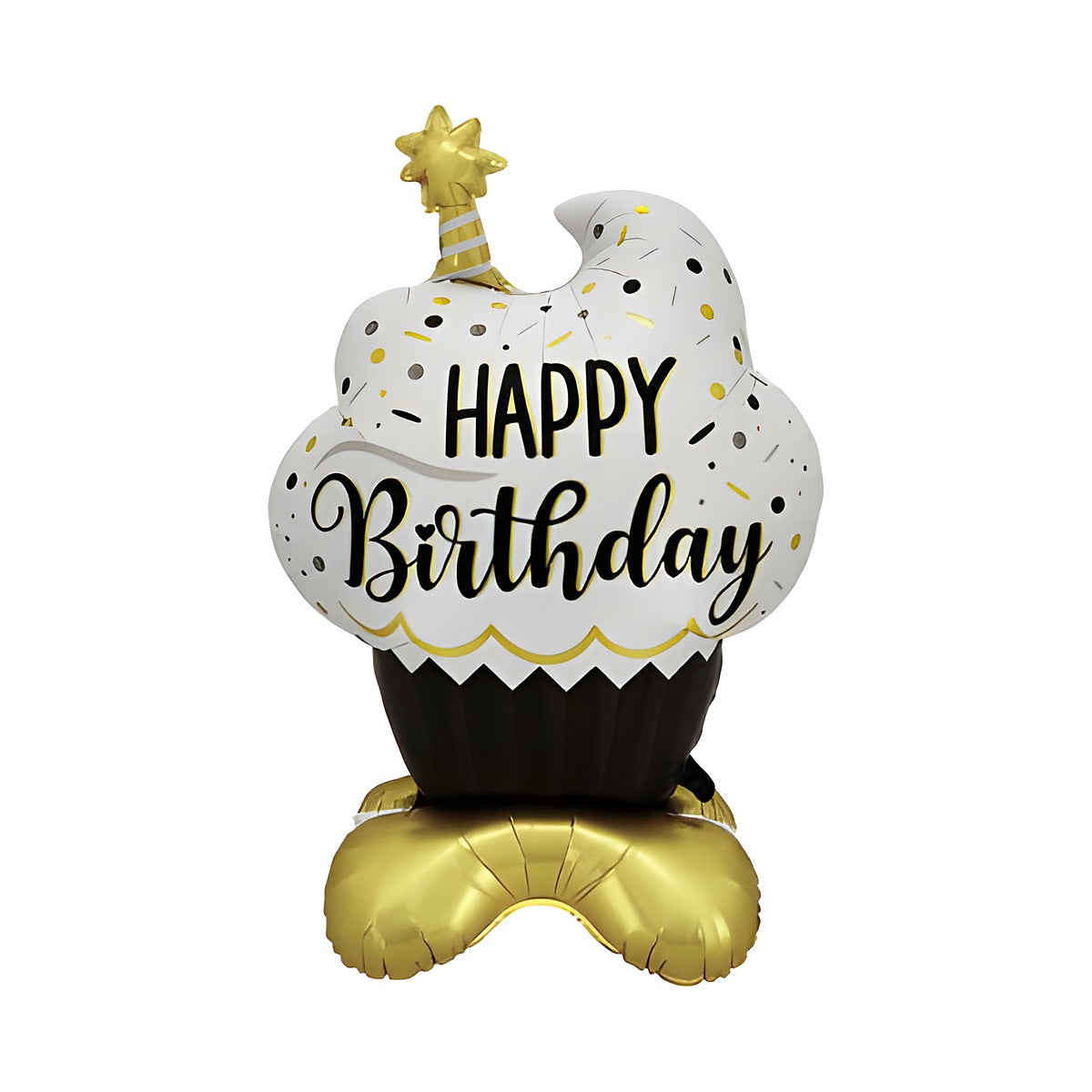 Globo Foil Cupcake Happy Birthday Oro y Negro Mate 69 x 100 cm