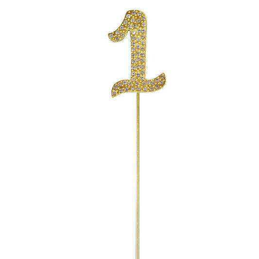 Topper para Tarta número 1 dorado con strass 15 cm