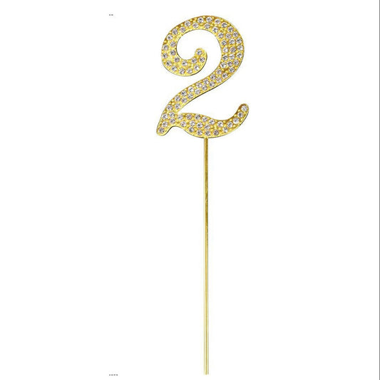 Topper para Tarta número 2 dorado con strass 15 cm
