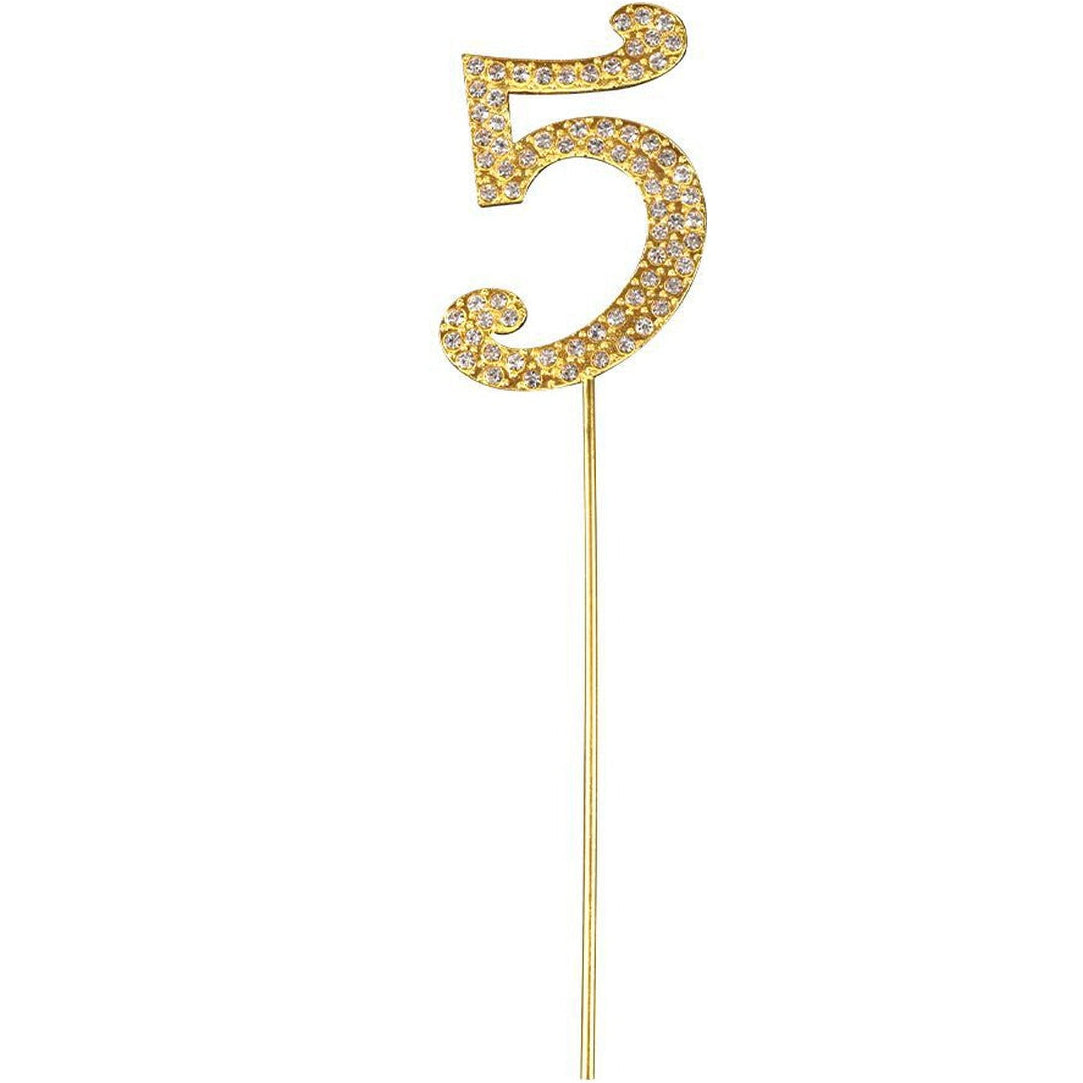 Topper para Tarta número 5 dorado con strass 15 cm
