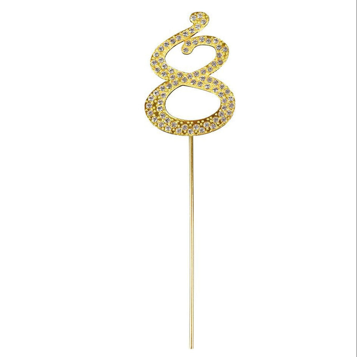 Topper para Tarta número 8 dorado con strass 15 cm