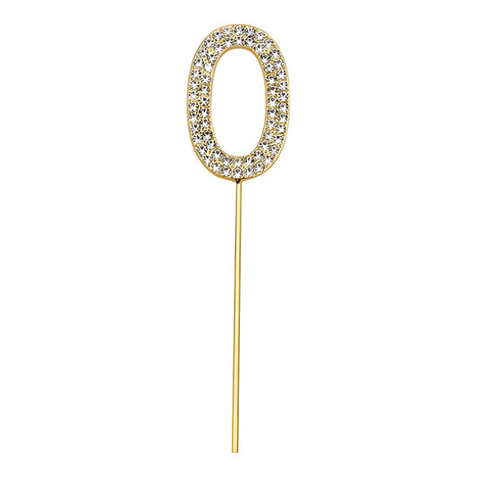 Topper de número dorado con strass para tarta 11 cm número 0