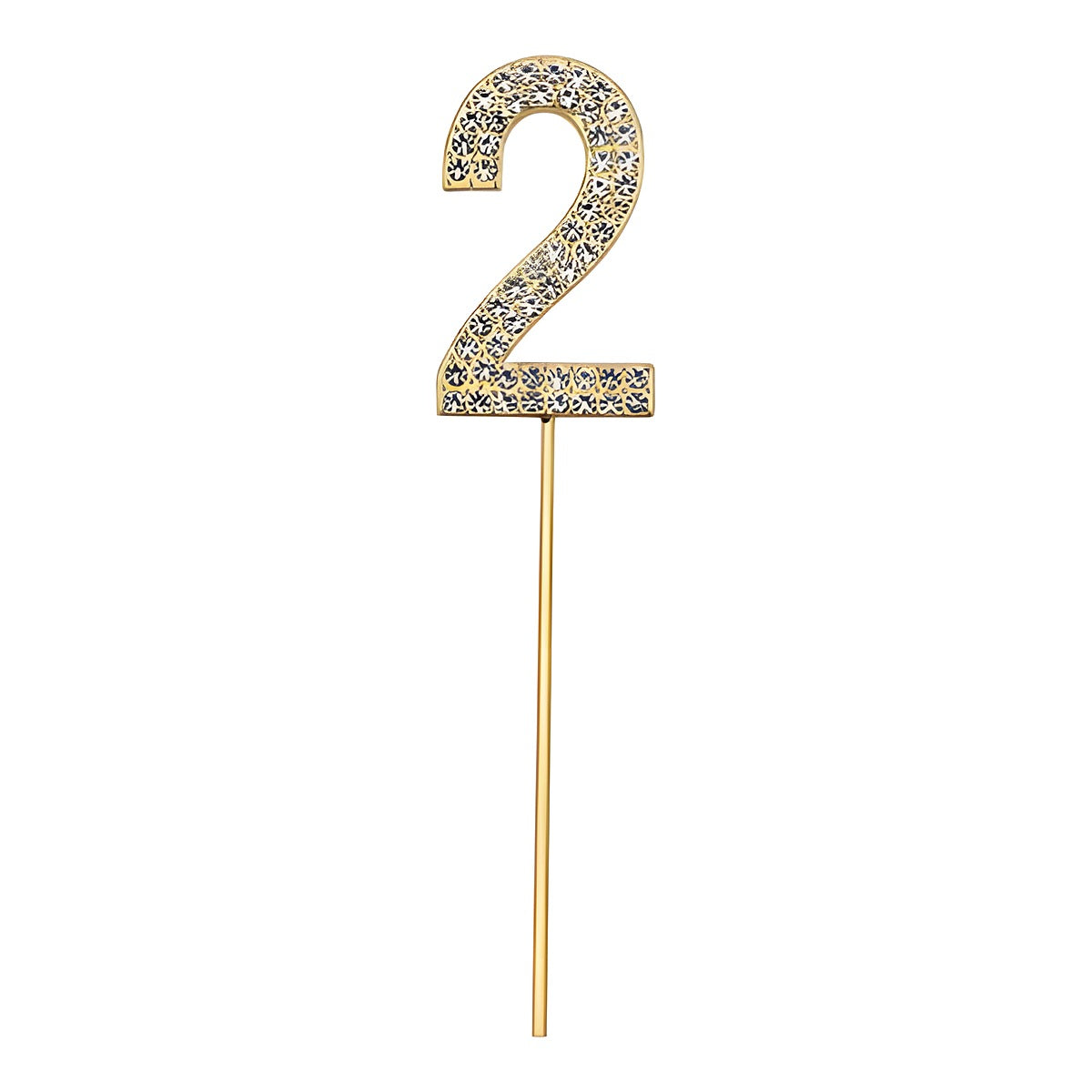 Topper de número dorado con strass para tarta 11 cm número 2