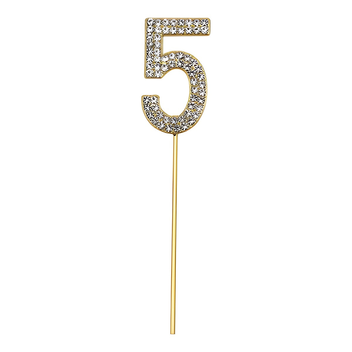 Topper de número dorado con strass para tarta 11 cm número 5