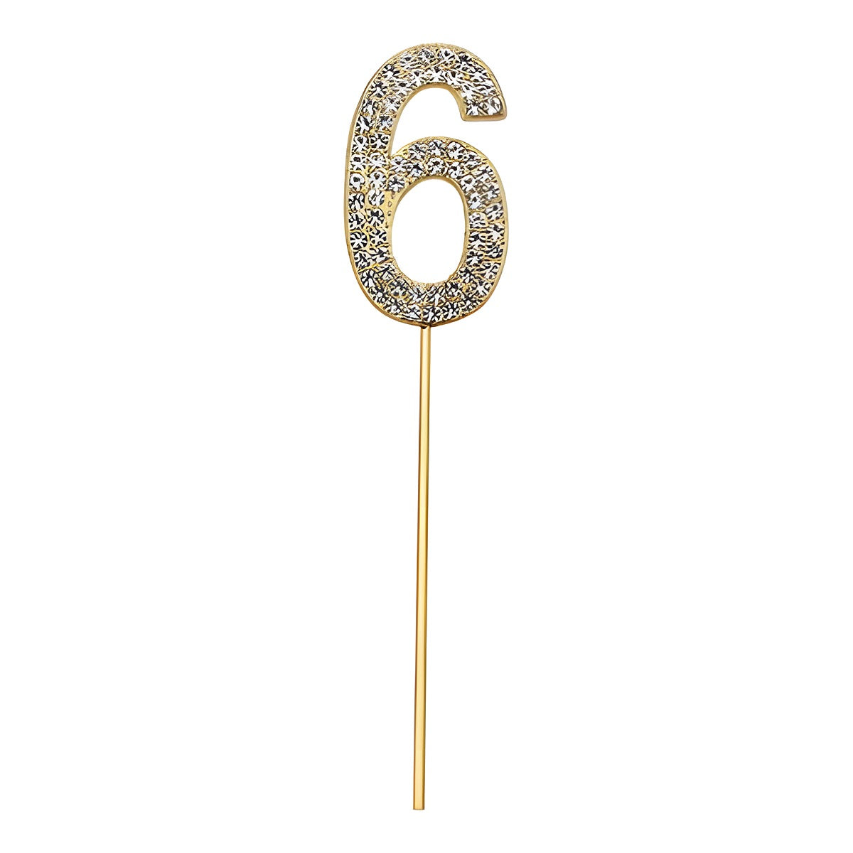 Topper de número dorado con strass para tarta 11 cm número 6