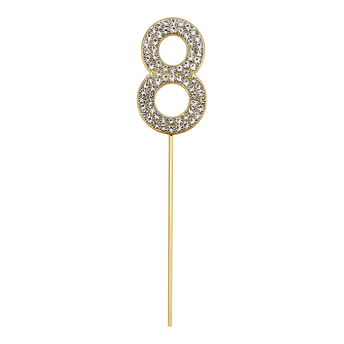 Topper de número dorado con strass para tarta 11 cm número 8