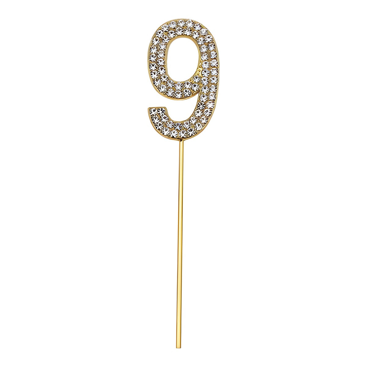 Topper de número dorado con strass para tarta 11 cm número 9