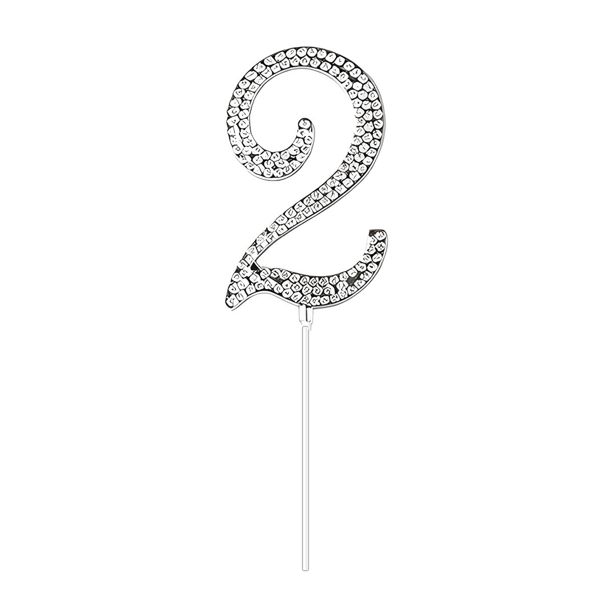 Topper de número plateado con strass para tarta 22 cm número 2
