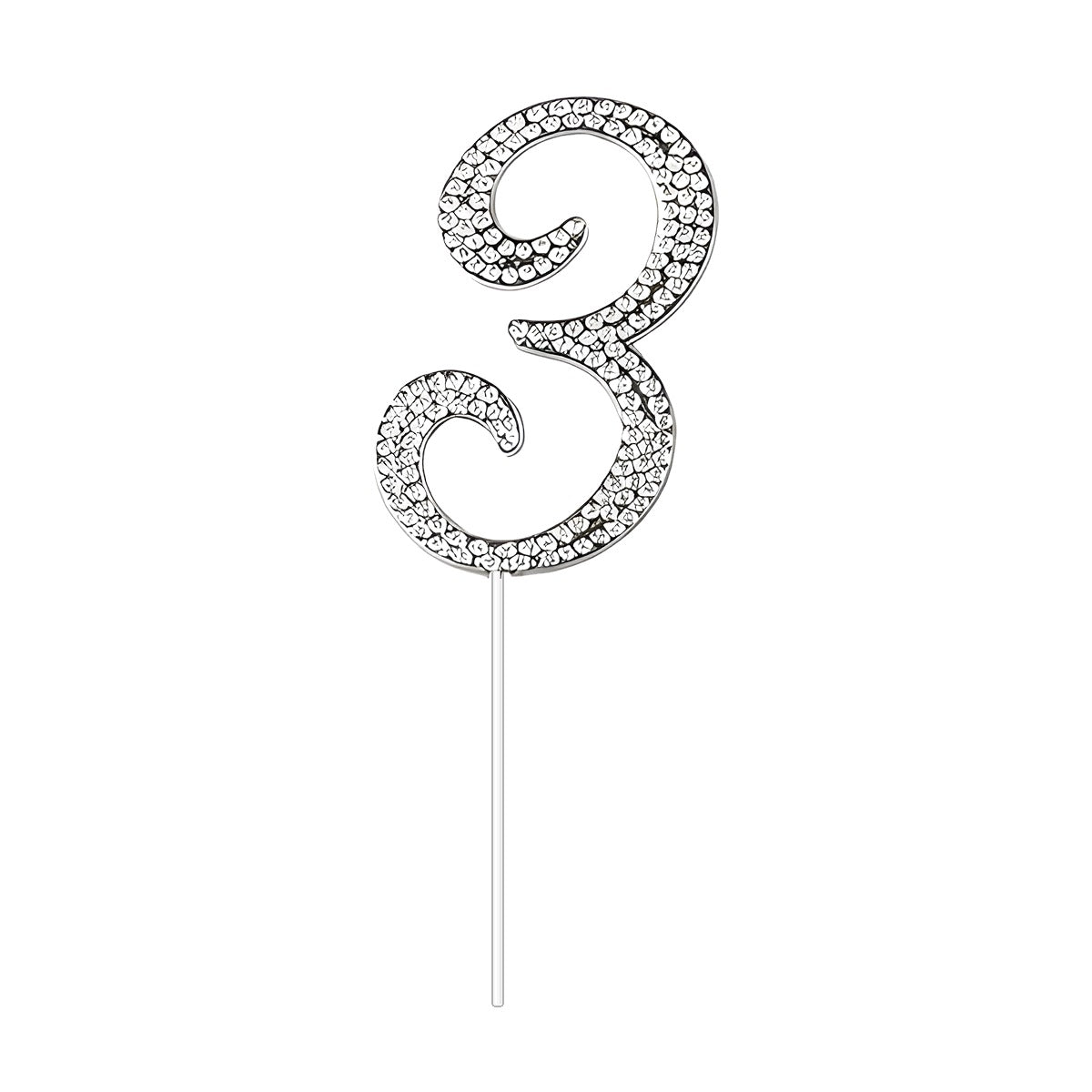 Topper de número plateado con strass para tarta 22 cm número 3