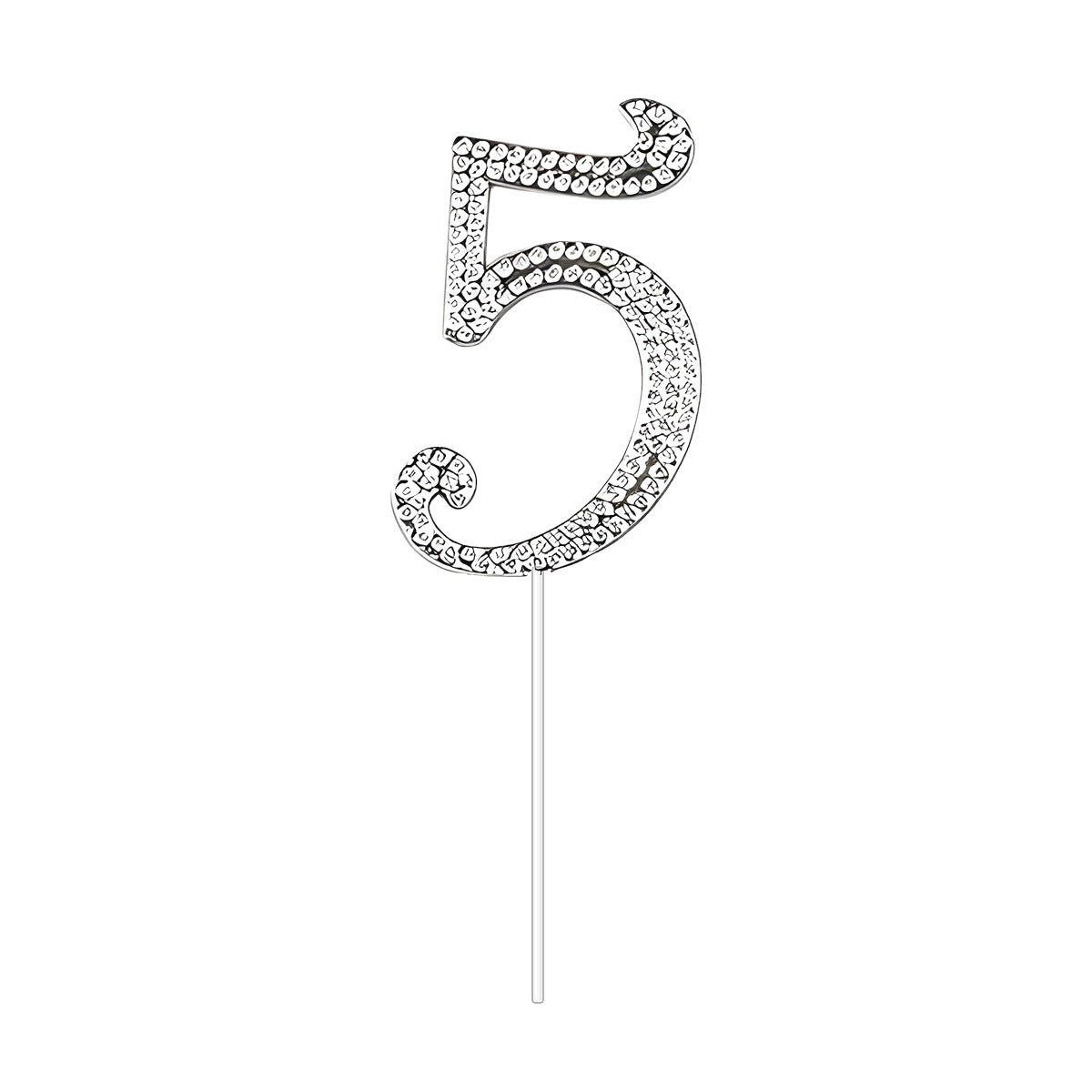 Topper de número plateado con strass para tarta 22 cm número 5