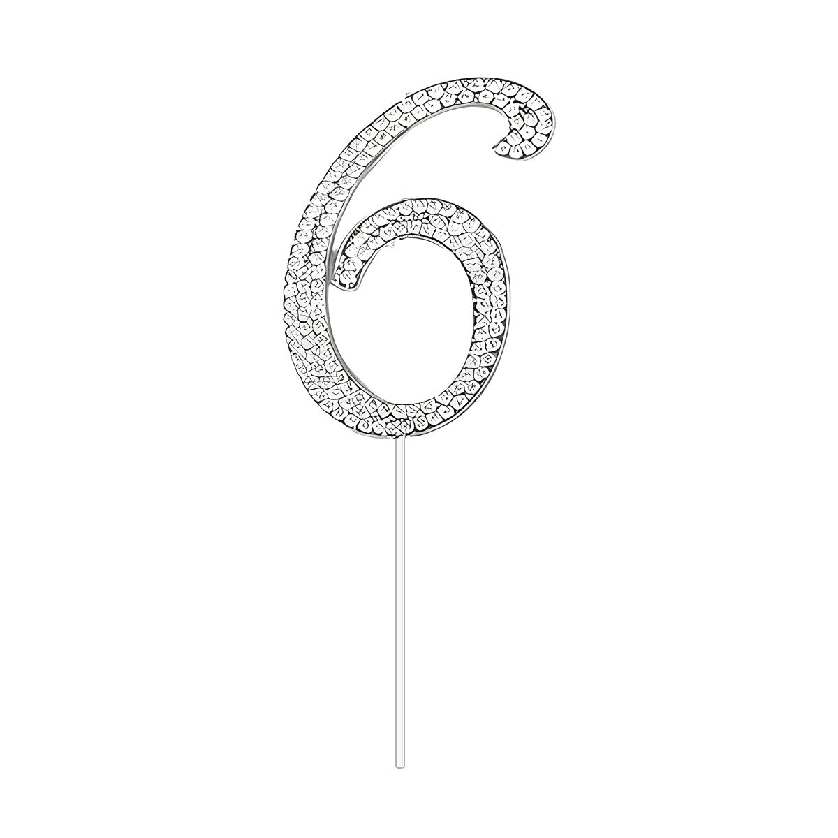 Topper de número plateado con strass para tarta 22 cm número 6