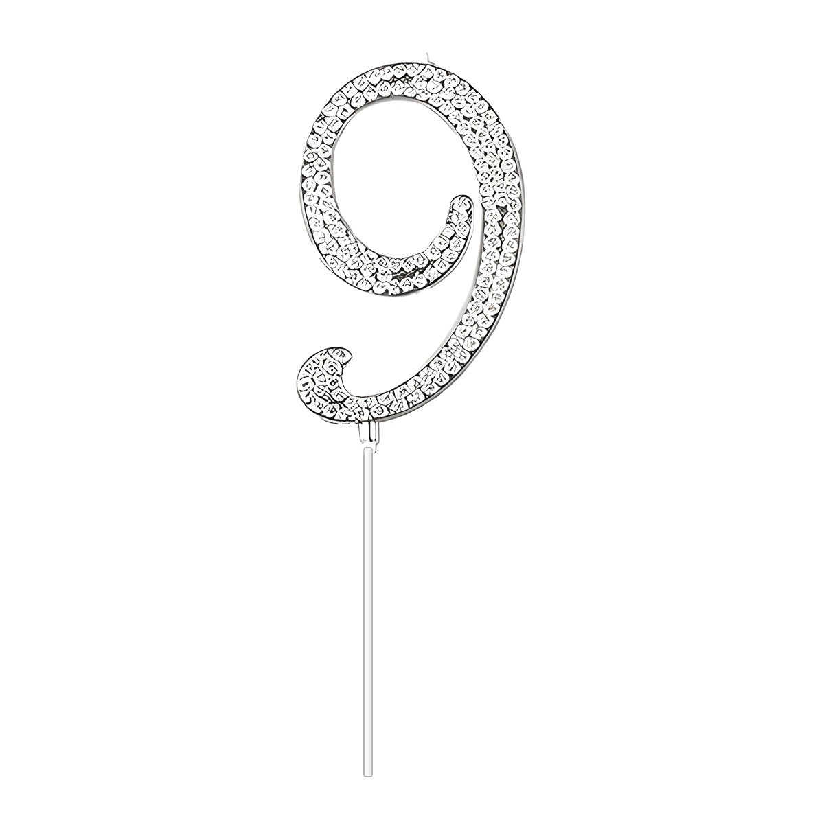Topper de número plateado con strass para tarta 22 cm número 9