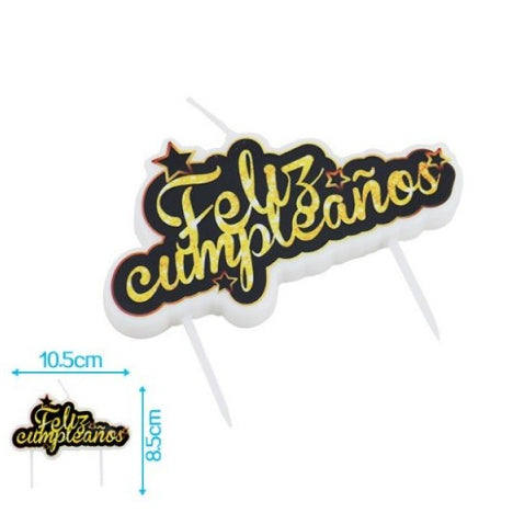Vela Feliz Cumpleaños Negro y Dorado 8.5x10.5cm