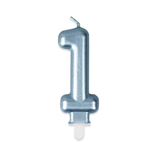 Vela Número Metalizada Azul 7,5 cm (0-9 y ?) - 1