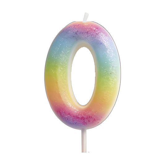 Vela Número Arcoíris Pastel Macaron con Purpurina 6 cm número 0