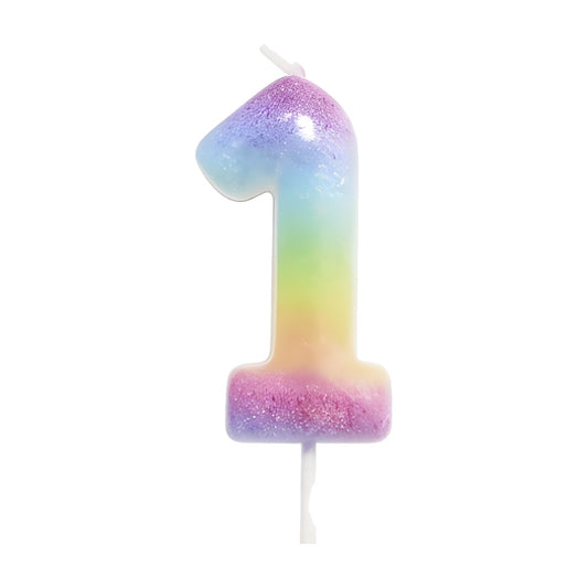 Vela Número Arcoíris Pastel Macaron con Purpurina 6 cm número 1