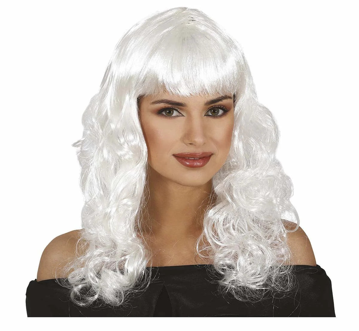 Peluca Blanca Rizada con Flequillo