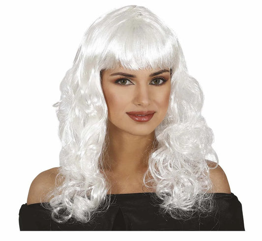 Peluca Blanca Rizada con Flequillo